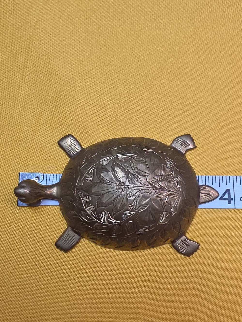 Vintage Hand-Etched Solid Brass Turtle Figurine / Paperweight ▪︎ Made in India